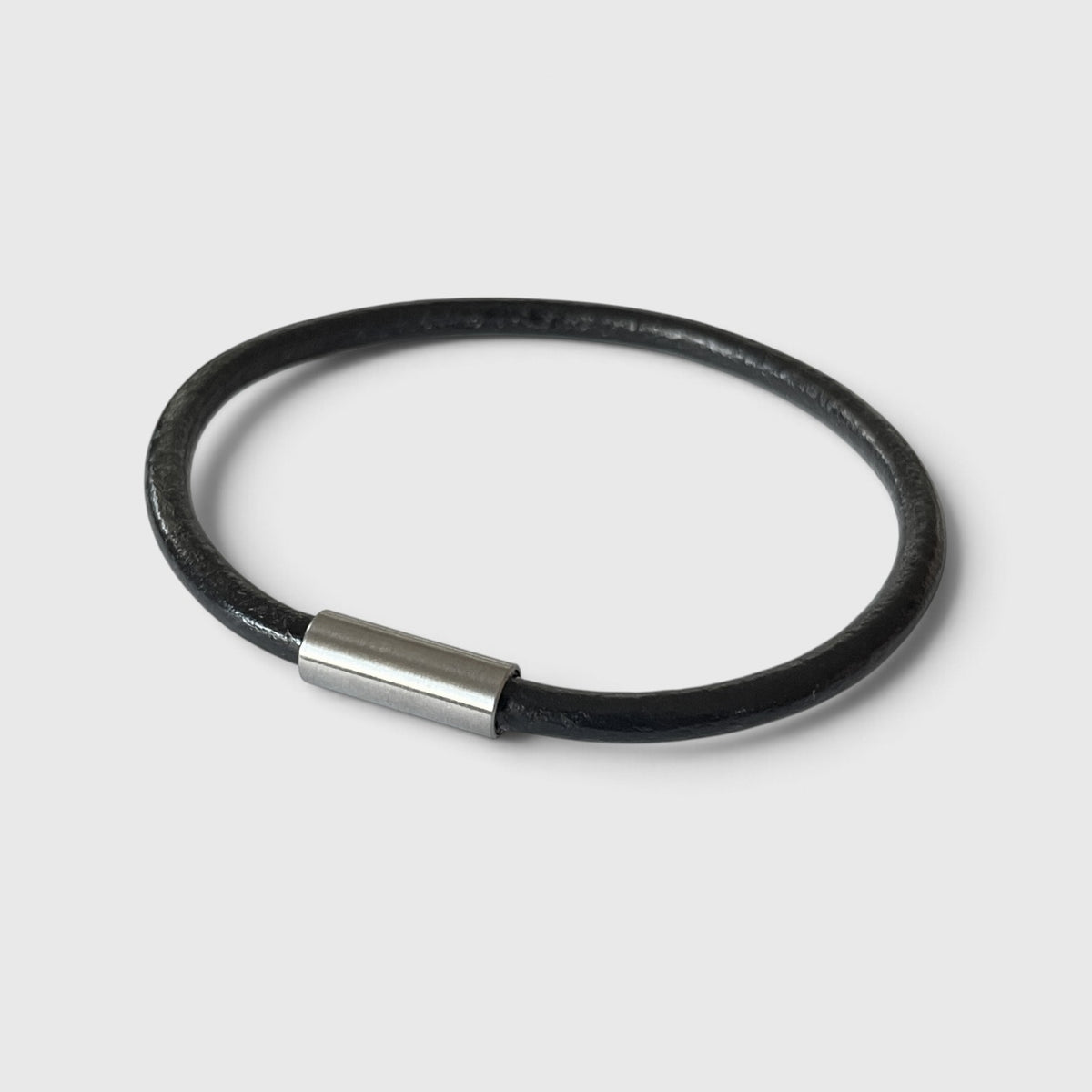 Bracelet Homme Cuir Noir & Acier Inoxydable