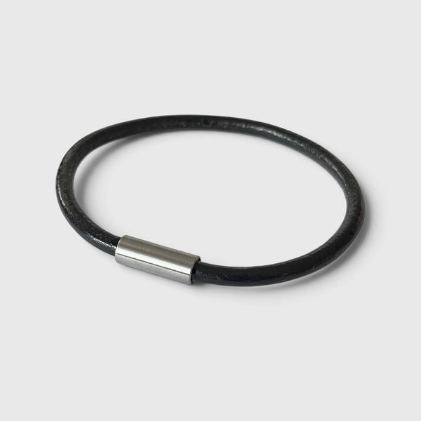 Bracelet Homme Cuir Noir & Acier Inoxydable