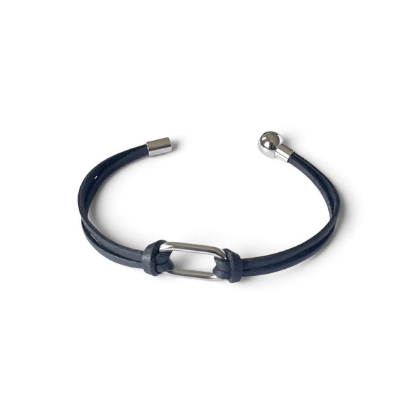 Bracelet femme à boucle argentée en fins liens de cuir noir, avec fermoir aimanté argenté