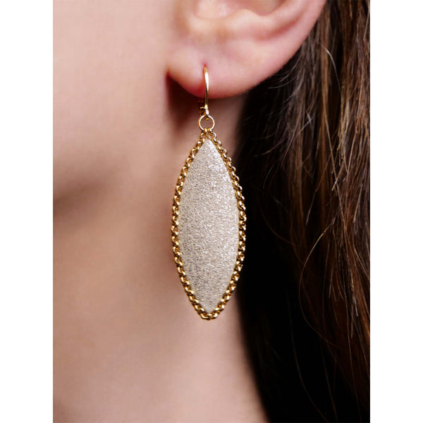 boucles d'oreilles forme épi cuir champagne pailleté argent