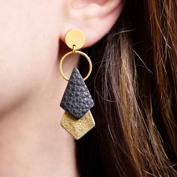 puces acier or fin cuirs recyclés noir doré