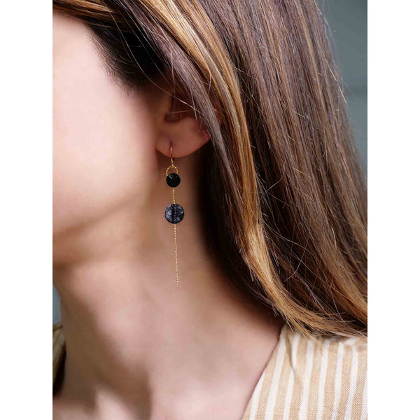 boucles d'oreilles fines dorées l'or fin cuirs marin saumon noir