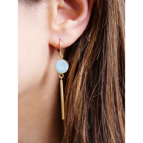 boucles d'oreilles pendantes dormeuses fines cuir topaze pailleté