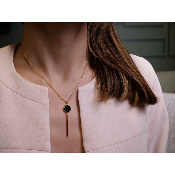 collier fin doré cuir chaîne maille carrée ajustable noir grainé