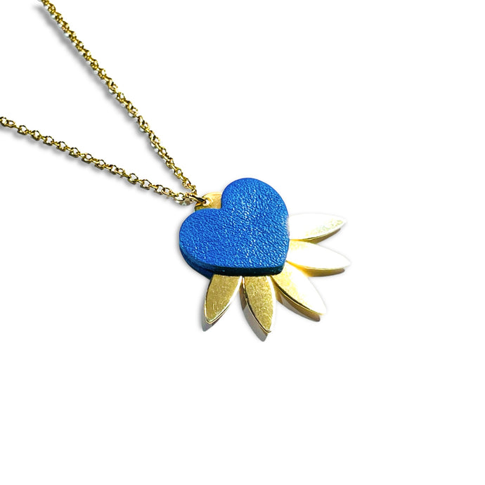 NUNE collier doré Vénus en forme de cœur style ex-voto en cuir recyclé bleu roi